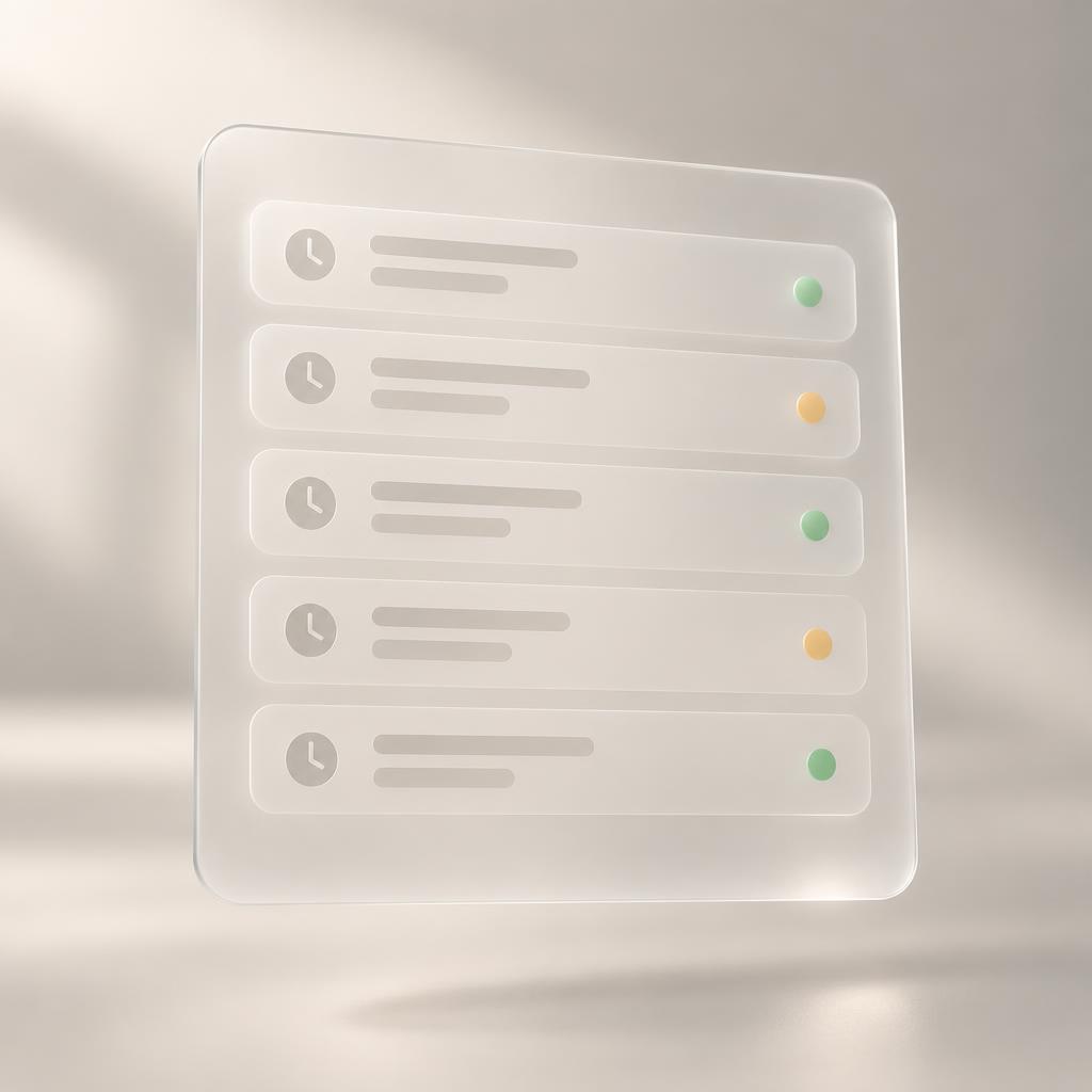 A frosted glass schedule panel with rows of appointment time slots